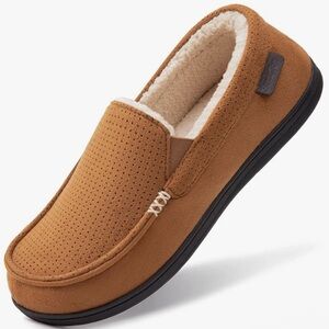 NEW in Box Suede Memory Foam Moccasin Slippers Warm Sherpa Anti-Skid Rubber Sole